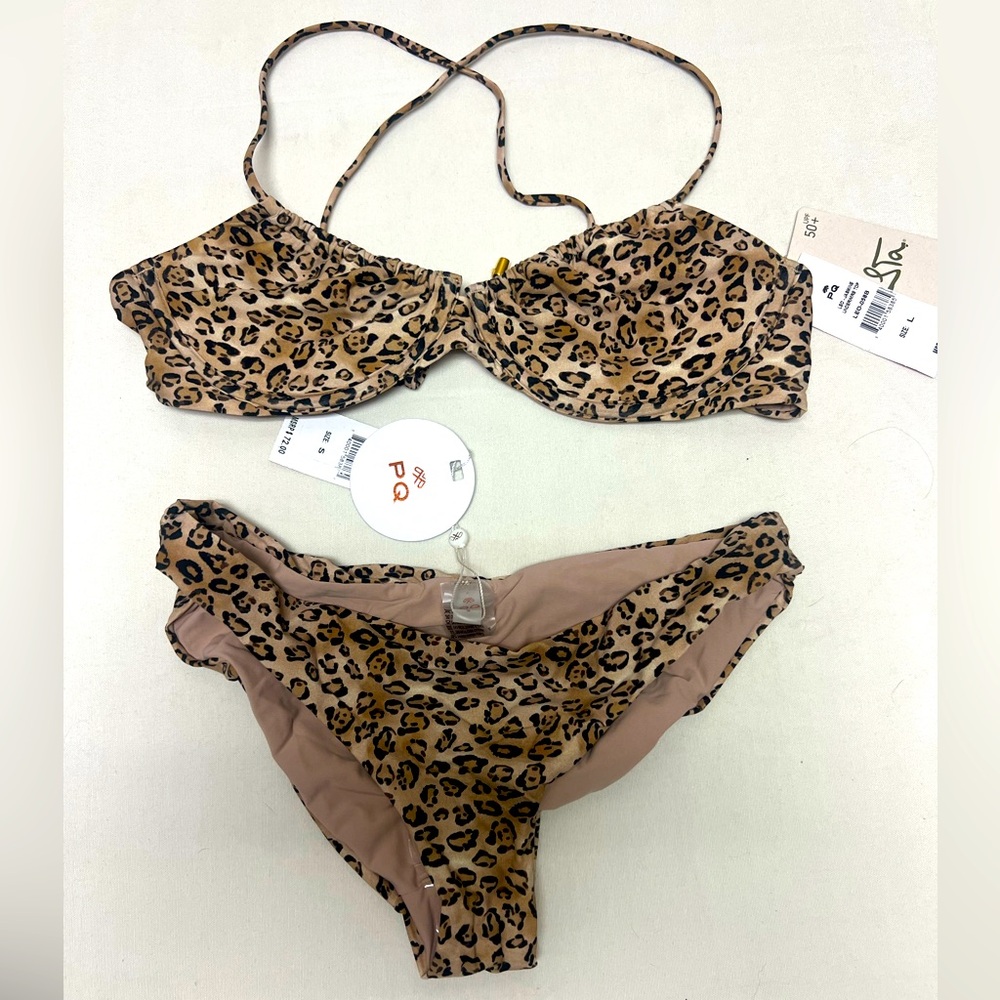NWT Leopard Print Bikini 
Top -L, Bottom-S